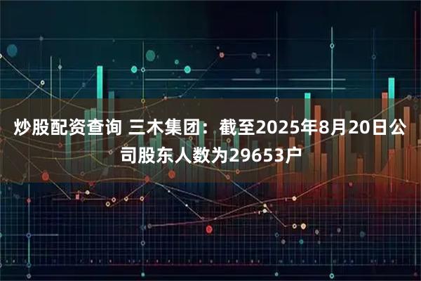 炒股配资查询 三木集团：截至2025年8月20日公司股东人数为29653户