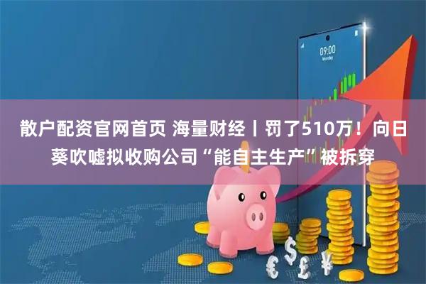散户配资官网首页 海量财经丨罚了510万！向日葵吹嘘拟收购公司“能自主生产”被拆穿